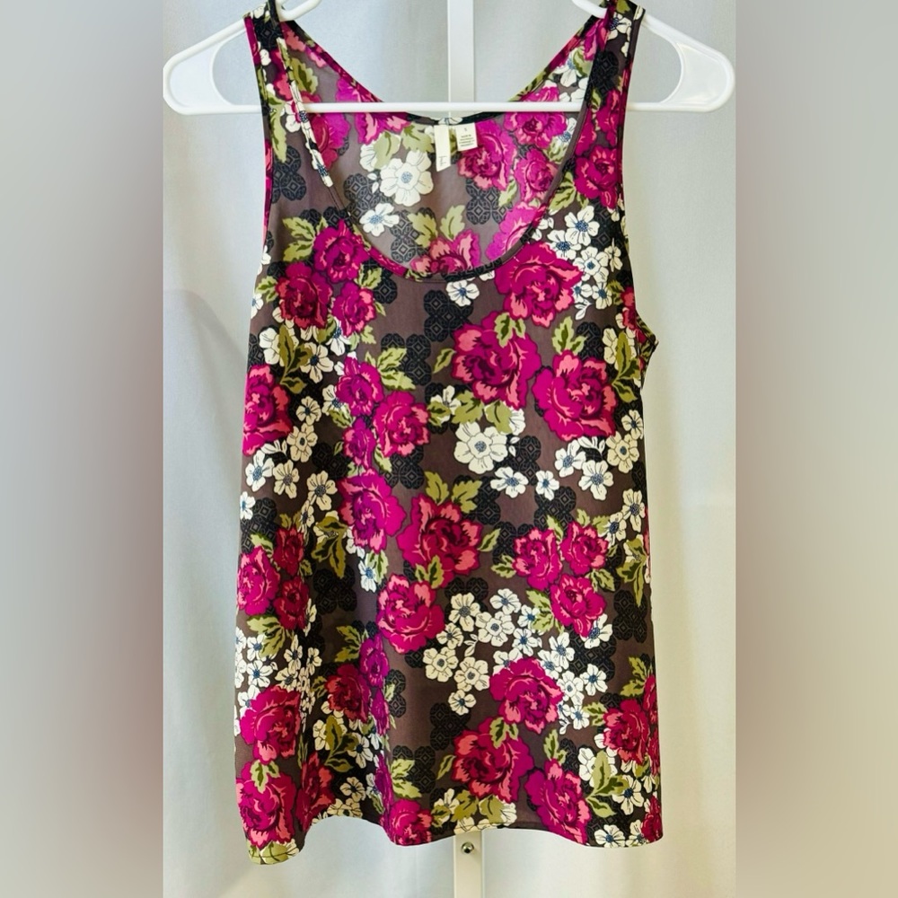 Frenchi Silky Polyester/Spandex Lightweight‎ Scoop Neck Floral Tank Top Sz S
